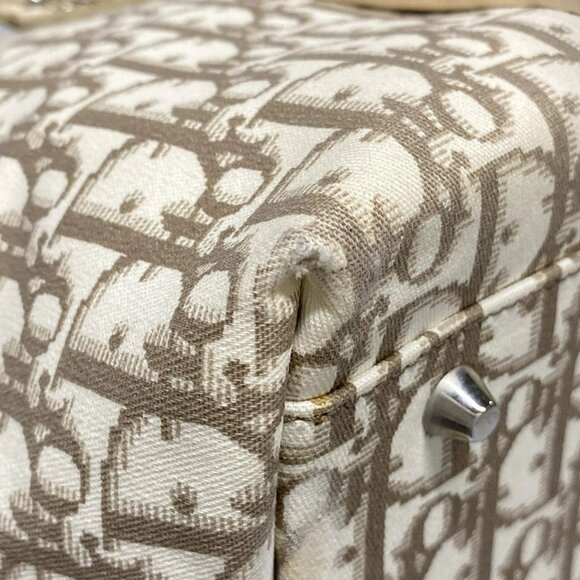 Auth DIOR/ChristianDior Flower/Trotter Cream Brown Cotton Leather Tote Bag - Picture 3 of 16